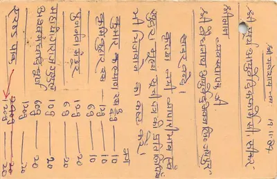 Carta postal indiana — lista de preços em marathi — editor não visível — Verso