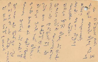 Carta postal indiana — texto em escrita devanagari — selo de tigre e carimbo do dia 16 de maio de 1981 — Verso