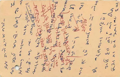 Cartolina indiana — testo in scrittura a mano — timbro da 15 p. e filigrana del 29 agosto 1981 — Verso