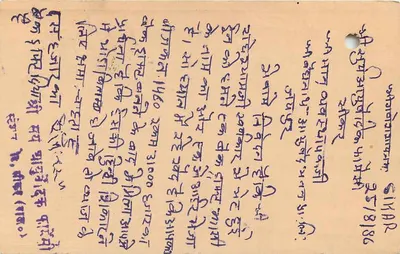 Jaipur — Índia — selo com cabeça de tigre e carimbo postal — Verso