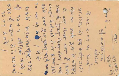 Cartolina indiana — testo in caratteri devanagari — timbro 15 p. e oblitterazione 'SET-299' del 25 FEB 1981 — Verso