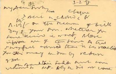 Carta postal indiana — texto manuscrito — editor não visível — Verso