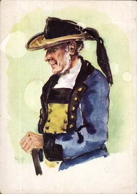 Retrato de um homem em traje histórico — ilustração aquarelada — La Bretagne, série 3004