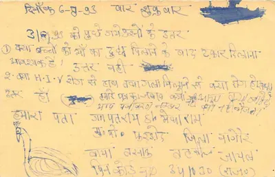 Jawahar, India — cartolina postale di risposta con timbro da 15 p. — editore non visibile — Verso