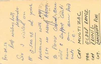 Carta postal indiana — texto manuscrito — editor não visível — Verso