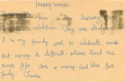 Leprosy Home — Bargur, India — postcard dated around 1969 — Back