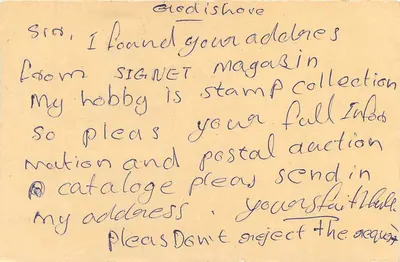 Carta postal indiana — carimbo de tigre, cancelamento de Delhi — destinatário em Jaipur — Verso