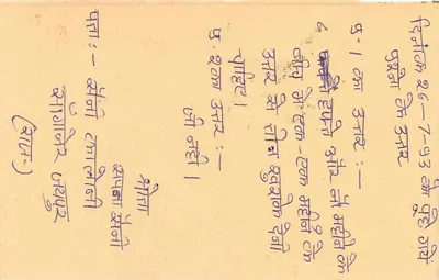 Jawahar Nagar — Jhansi — carta postal de resposta com selo de 15 p. India — Verso