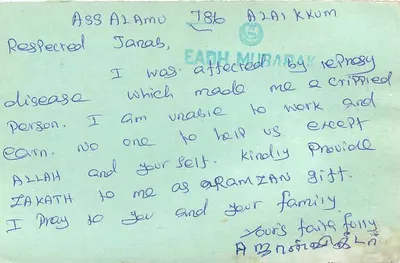 Chengalpattu — A. John Victor, colônia Grandhi, Paranur (República da Índia) — carta postal verde com selo tigre 15 p. — Verso