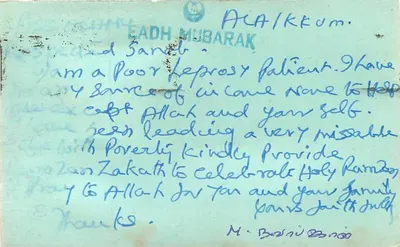 Paciente de lepra — Sanatório T.B. Tambararam — Índia — Verso