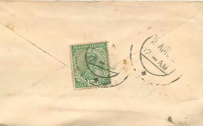 Karta pocztowa z Indii — Putulam, Malwa — pieczątka Half Anna — Rewers