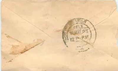 Indyjska kartka pocztowa — znaczki 3 p. i pieczątka 'HALF ANN' — odbiorca 'Beaumar' w Delhi — Rewers
