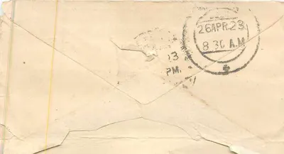 Khurja — R.B.S. Amolakchundji Mewaram — correio indiano — Verso