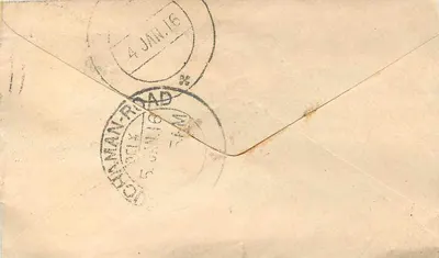 Baraut — 4 stycznia 1916 — znak pocztowy i pieczątka biura — Rewers