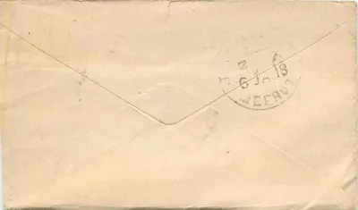Carta postal destinada a Sugan Chand em Baraut — selo de catálogo de 1/2 anna e carimbo de Meerut — Verso