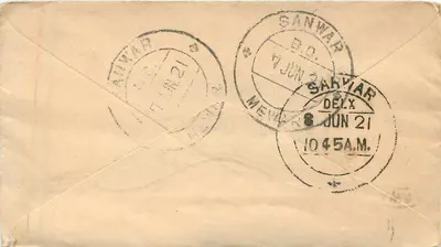 Karta pocztowa z Champaïpal Ramnawat do Sarwar — Indie, 1921 — Rewers