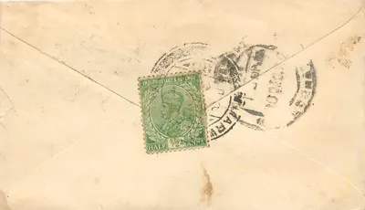 Bombay — List do Lejammal Jefferson — znak 1/2 anny i oznaczenie pocztowe — Rewers