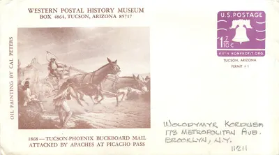 Ataque da postagem em Picacho Pass — 1868 — Western Postal History Museum, Tucson, Arizona