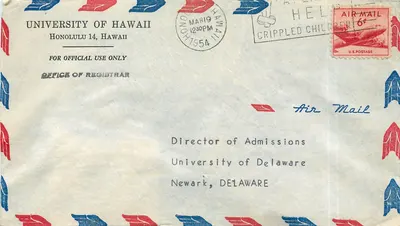 Universidade de Havaí — Envelope aéreo para a Universidade do Delaware — 1954