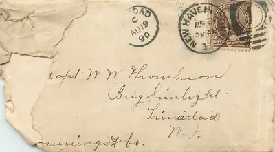Carta postal destinada a Trinidad — New Haven, Connecticut — datada de agosto de 1890