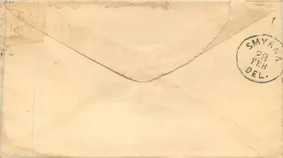 Troy, N.Y. — Carta para Smyrna, Delaware — selo de 2 centavos — Verso