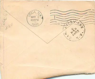 Carta postal de Bergen para Canattsville — dois selos de 1 centavo, edição americana — Verso