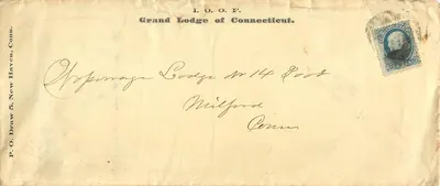 Grand Lodge of Connecticut — I.O.O.F. — envelope com carimbo azul