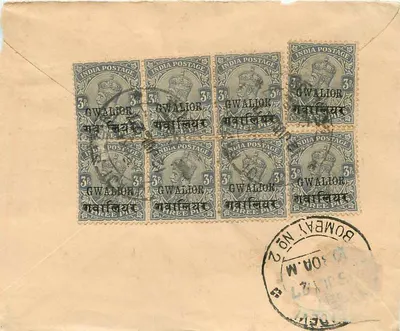Gwalior — Bombay — selos e carimbos postais — Verso