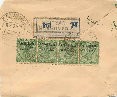 Bombay - Mandsaur - Gwalior - Carta registrada em torno de 1908 — Verso