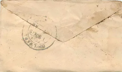 Gwalior — carta postal com selo Half Anna e carimbo de correios — editor desconhecido — Verso
