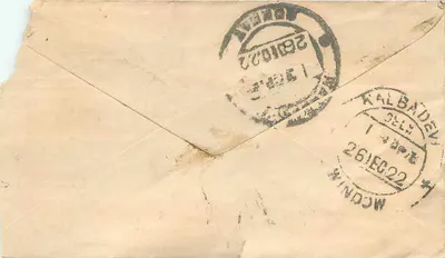 Gwalior — postcard with green stamp and postmark — publisher unknown — Back