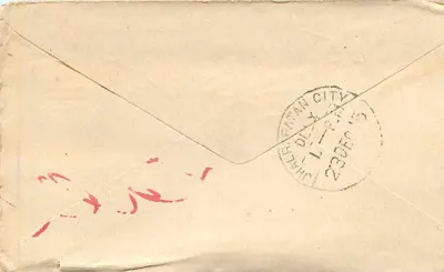 Gwalior — Carta para Rino-diranangee em Ratan City — selo verde de 10p — Verso