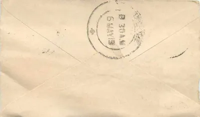 Gwalior — Letter to Ludgore — Half Anna stamp and Gwalior postmark — Back