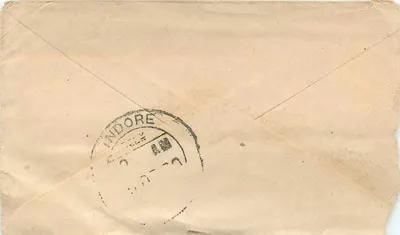 Gwalior — Indore — postcard with stamps and postmarks — Back