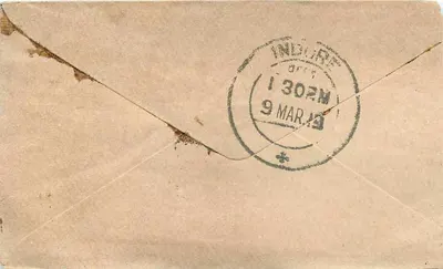 Gwalior — Indore — stempel Half Anna en poststempel — Achterkant