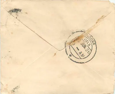 Bagatram Bachhraj — stad Indore — postzegel en poststempel van Indore — Achterkant