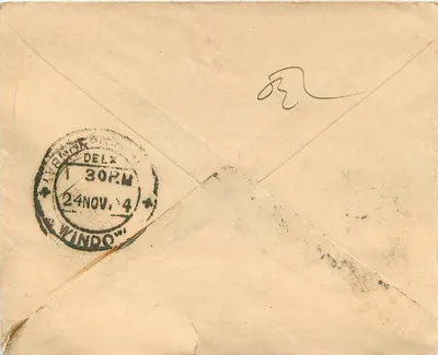 Carta postal de Ceylan — texto em tamil — selo da Índia — Verso