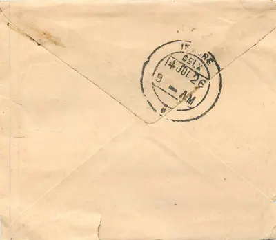 Carta postale indirizzata a Bagatramji a Indore — timbro da un anna e sello di Delhi — Verso