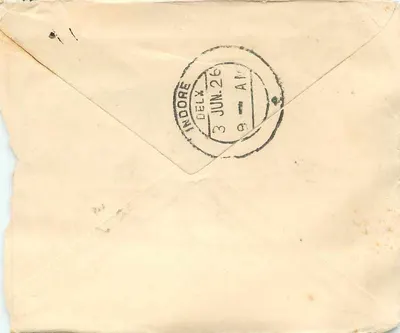Indore city — carta postal enviada de Gwalior — selo da Índia — Verso