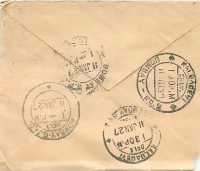 Bombay — correspondência para Malabar — selo da Índia de 1 anna — Verso
