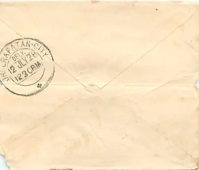 Carta postal de Chil Raratan-City — selo da Índia e carimbo postal — destinatário em Thalere, Índia — Verso