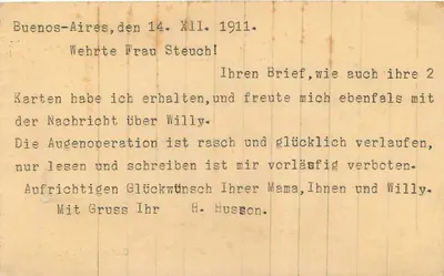 Buenos Aires — Ansichtskarte vom 14. Dezember 1911 — Verlag: Union Postale Universelle — Rückseite