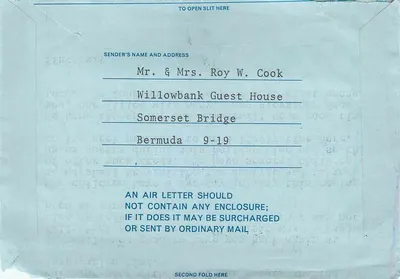 Bermuda — List lotniczy do Springfield, Mass. — wydawca nie widoczny — Rewers