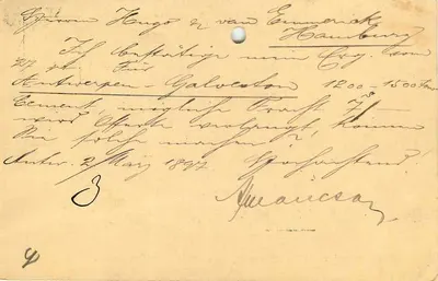 Hamburgo — carta postal datada de 28 de março de 1891 — editada pela postagem holandesa — Verso