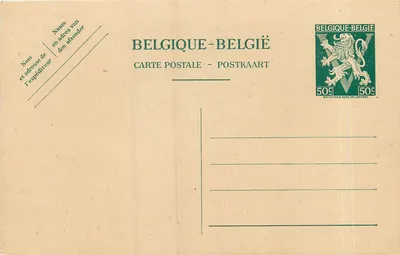 Carta postal belga — editor Waterlow & Sons Ltd. Londres — carimbo 50c