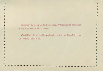 Carta-lettra belga — selo de 10 centavos — editor não visível — Verso