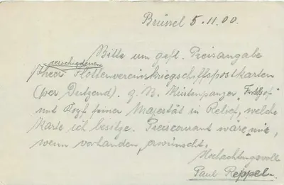 Bays - Nuremberg - Carte postale avec réponse payée, édition universelle belge, datée 7-11-1900 — Verso