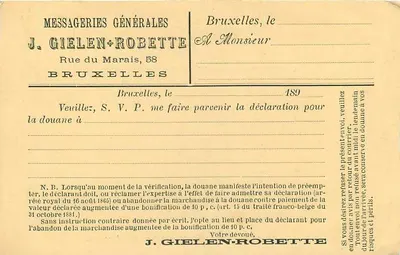 Messageries Générales J. Gielen-Robette — Bruxelas — 189 — Verso