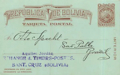 Santos Cruz — Bolívia — Tarjeta Postal editada por Aquiles Jordán