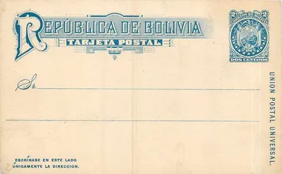 República da Bolívia — Tarjeta Postal — União Postal Universal